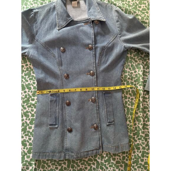 Vintage 80s 90s Nada Nuff Contempo Casuals demin double breasted blazer jacket M - Picture 6 of 16